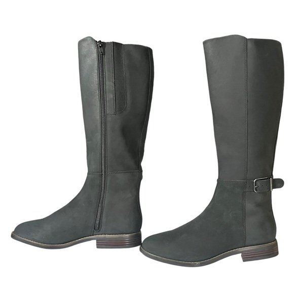 Clarks Camzin Black Leather Block Heel Knee High Boots sz 8.5 - Picture 3 of 15